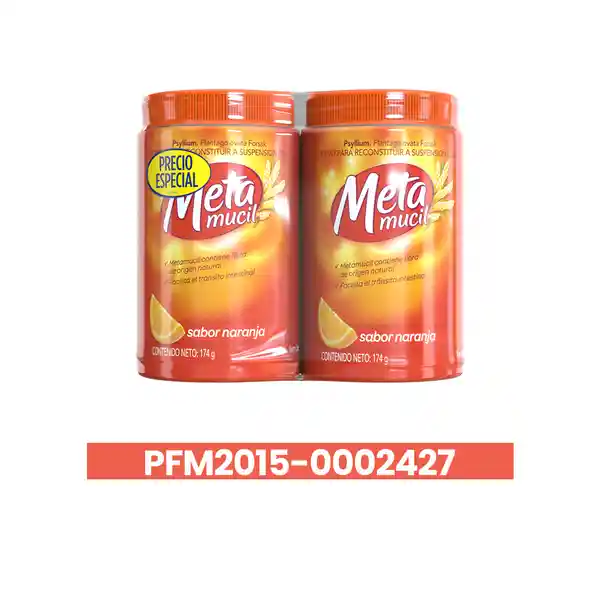 Metamucil Fibra Natural Psyllium ayuda a la regularización intestinal sabor Naranja 174 g con 30 dosis