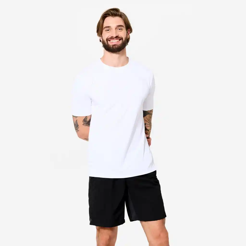 Camiseta Elástica Fitness Hombre Blanco
