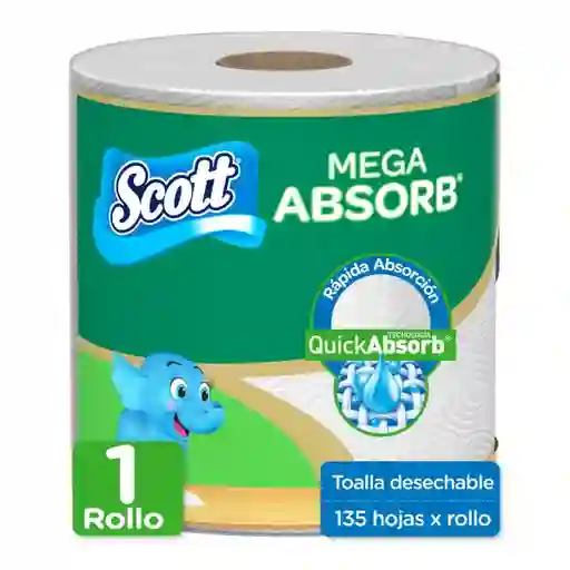 Toalla de Papel Desechable Scott Mega Absorb 1 Rollo 135 Hojas