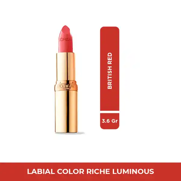 Labial L’Oréal Paris Colour Riche Luminous British Red 3.6 gr