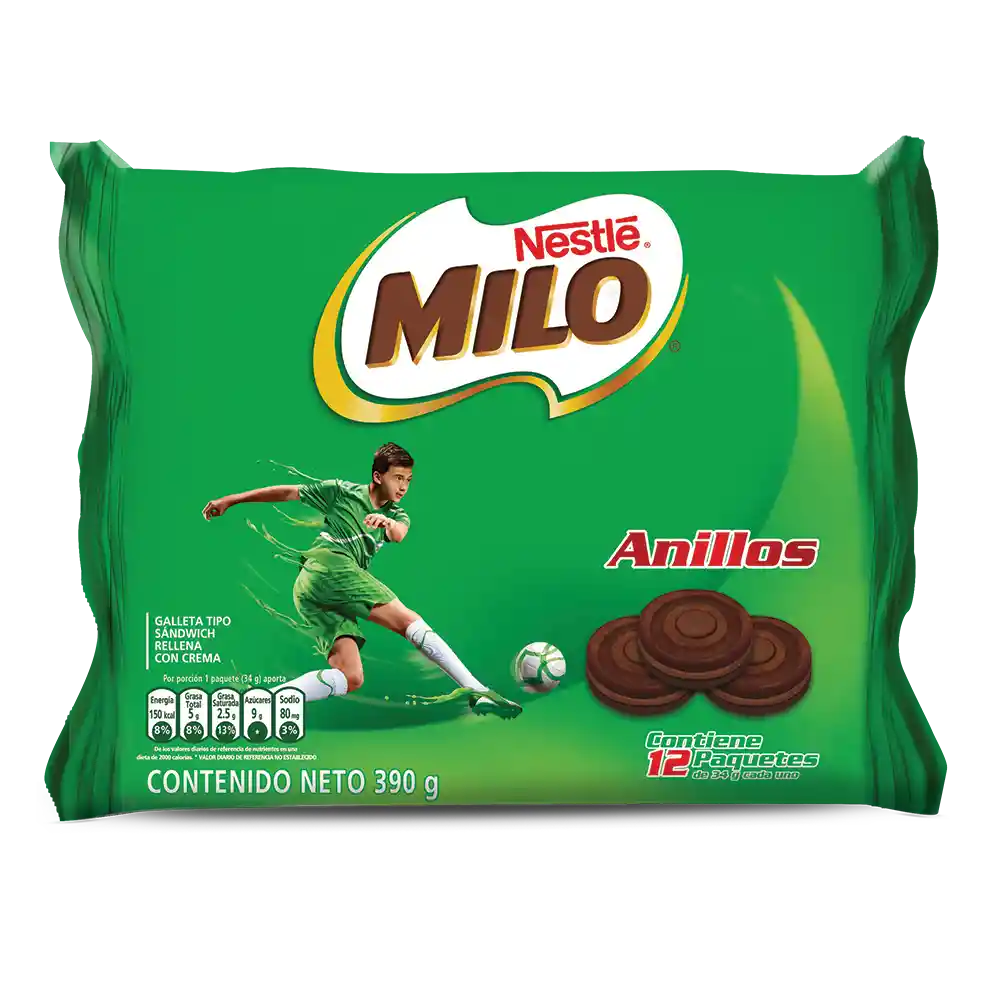 MILO Anillos galletas tipo sándwich rellenas con crema x 32,5g