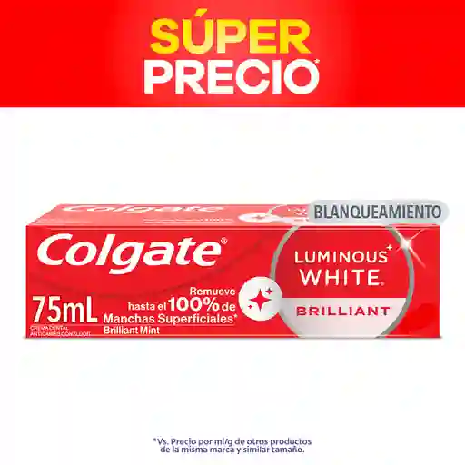 Colgate Crema Dental Luminous White Brilliant 75 mL