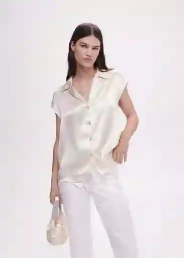 Camisa Sassy Beige Talla M Mujer Mango