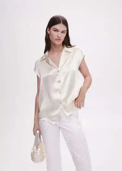 Camisa Sassy Beige Talla M Mujer Mango