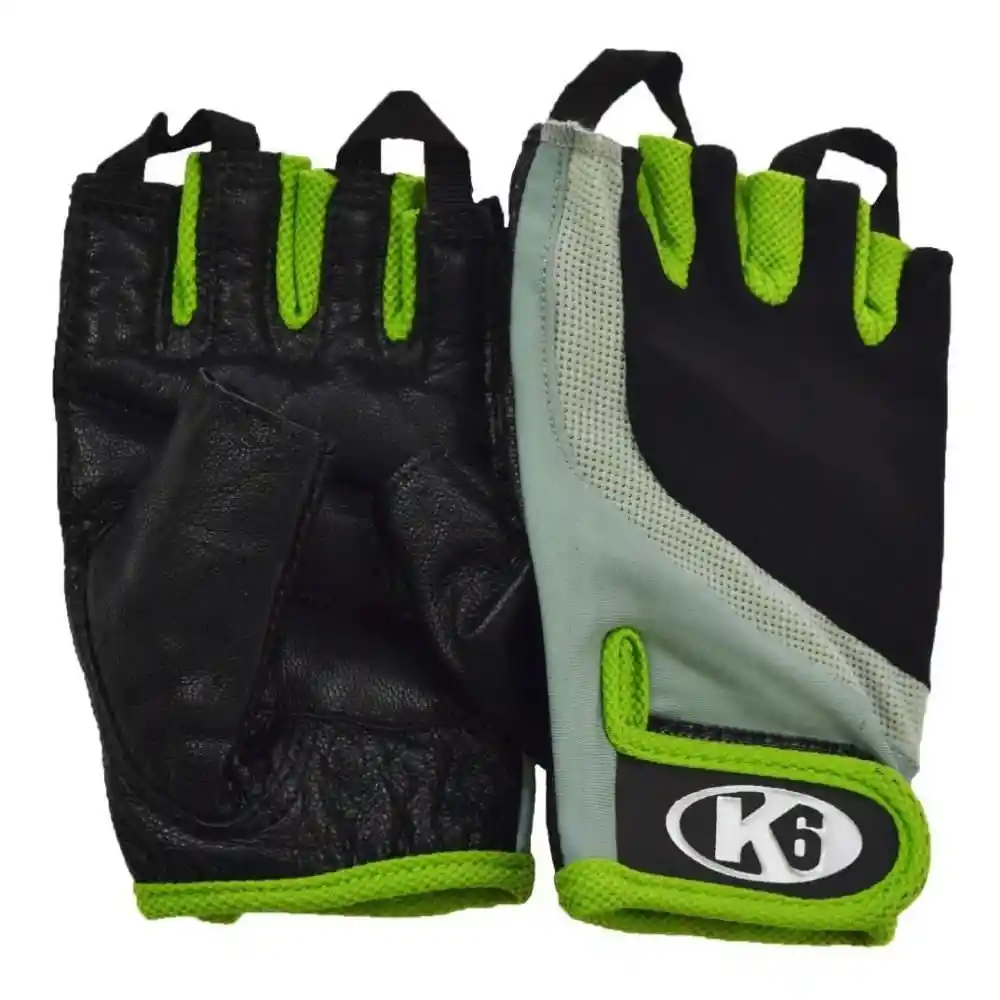 K6 Guantes Para Gimnasio Cuero Fitness Maxcare Verde Talla L