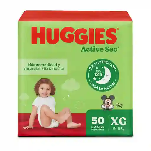 Pañales Huggies Active Sec Etapa 4/XG Comodida Absorción 50 Und