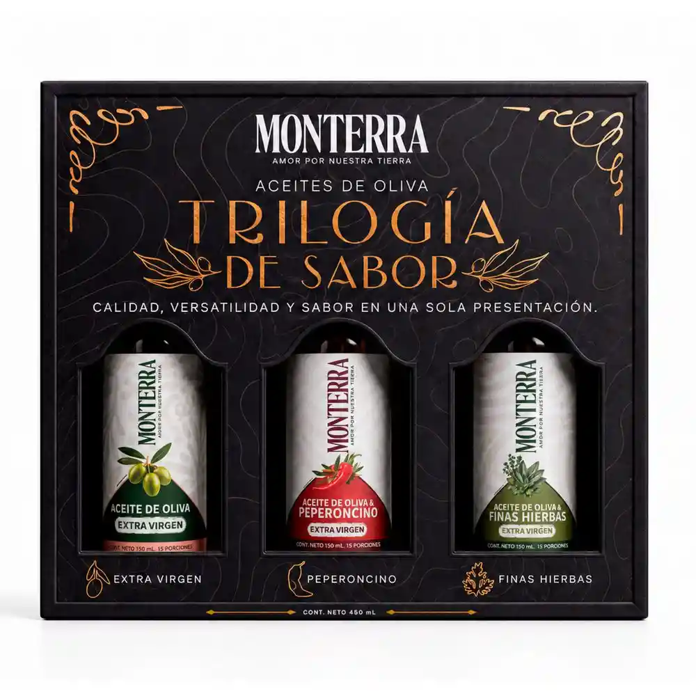 Caja Trilogia Del Sabor Monterra Extra Virgen Peperoncino Fina (450 Ml)