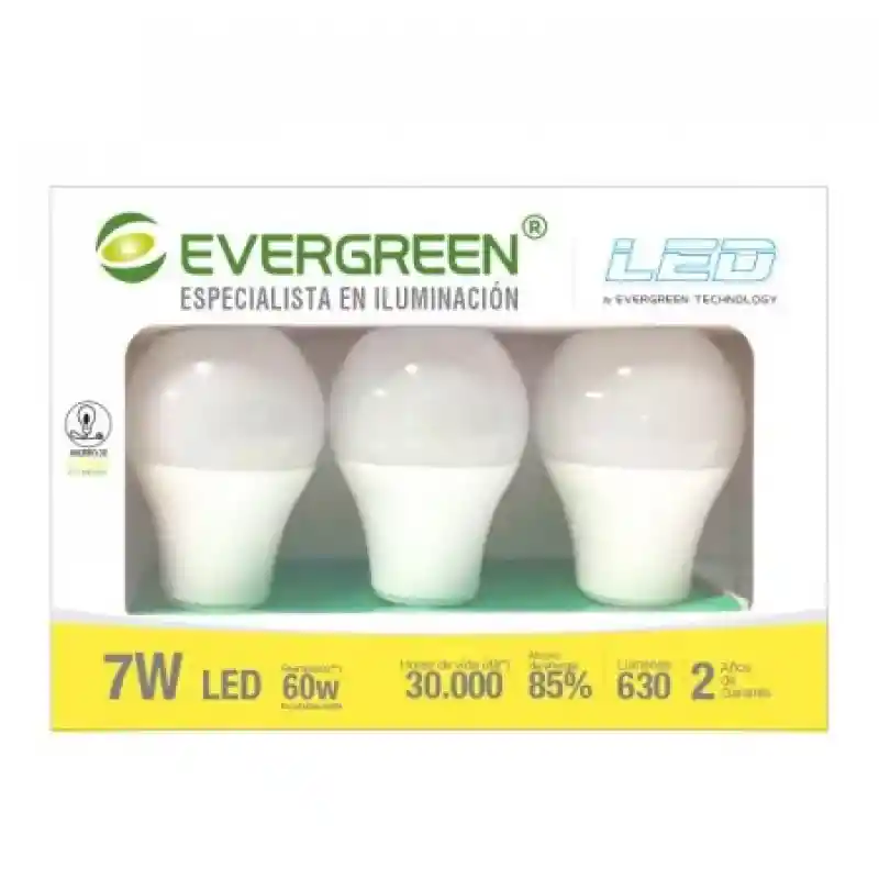 Evergreen Set Bombillos Luz Blanco Cálido Led 7W E27 x3