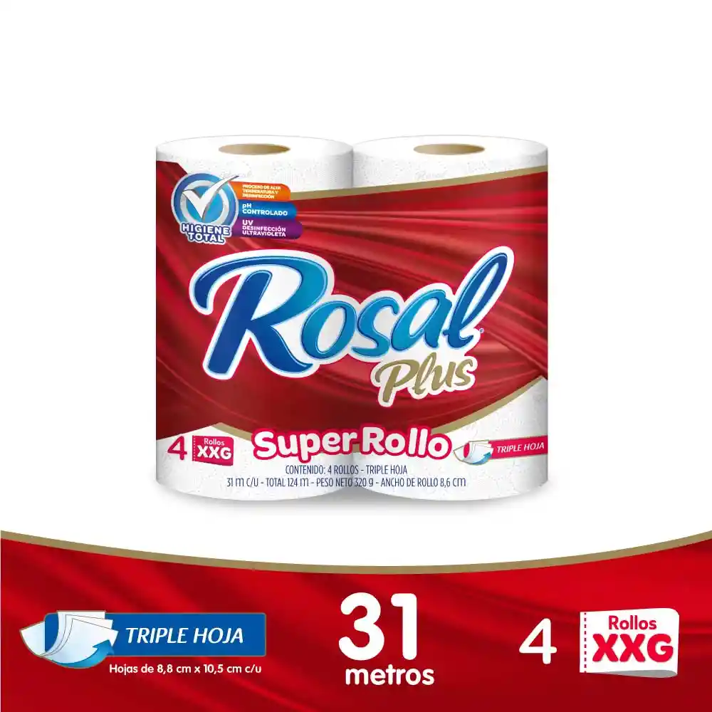 Rosal Plus Papel Higiénico Triple Hoja Super Rollo XXG