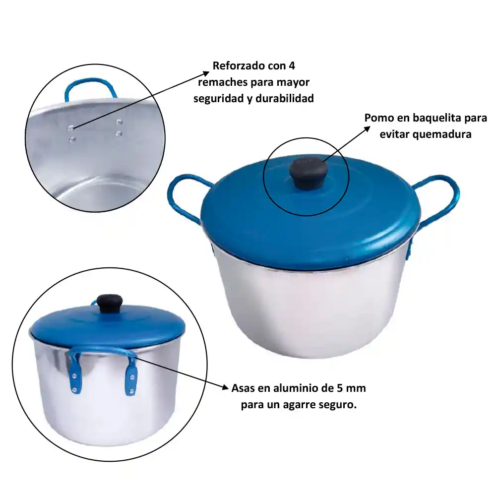 Imusa Olla Aluminio Alta Tapa Azul 5.5 L 22 cm