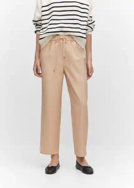 Pantalón Fluido Beige Talla M Mujer Mango