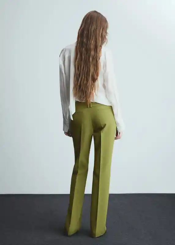 Pantalón Checky Verde Talla 32 Mujer Mango