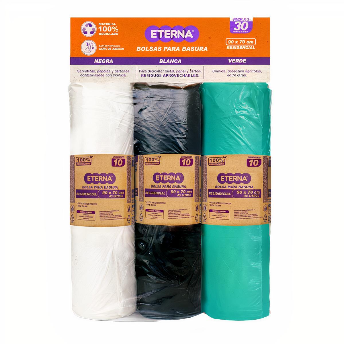 Eterna Pack de Bolsas de Basura Residencial 90X70 cm 30 und