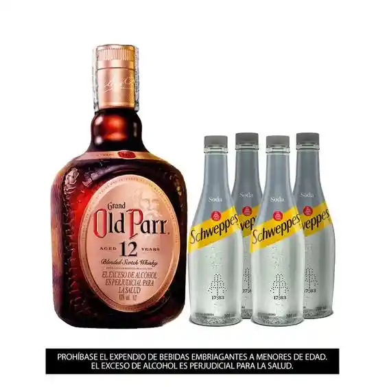 Whisky Old Parr Litro + 4 Sodas Schweppes 300 Ml