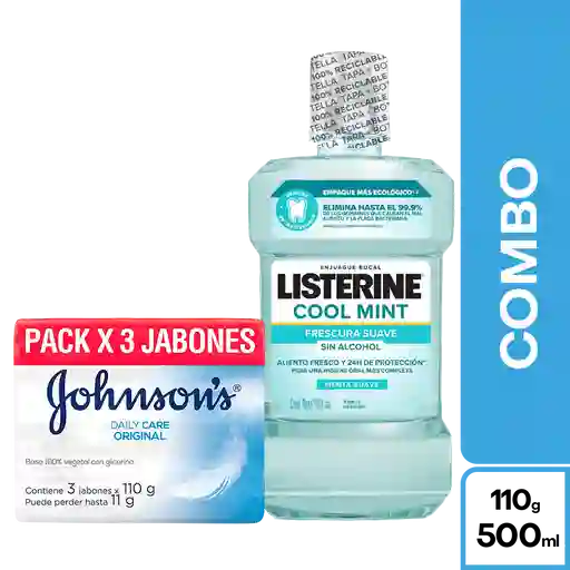 Combo Johnsons Jabón 3 Und + Listerine Coolmint Zero