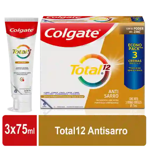 Crema Dental Colgate Total 12 Anti-Sarro 75ml x3und