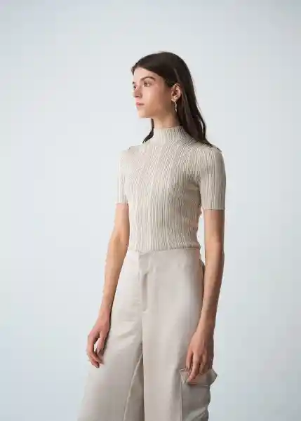 Suéter Tejido Mujer Beige Escarcha Claro Talla M 483G089 Naf Naf