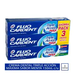 Fluocardent Crema Dental Triple Acción Max 150 mL x 3 Und