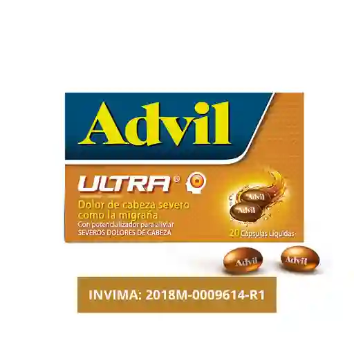 Advil Ultra Alivio De Los Dolores De Cabeza Severos Como La Migraña, IBUPROFENO X 20 CAPS*