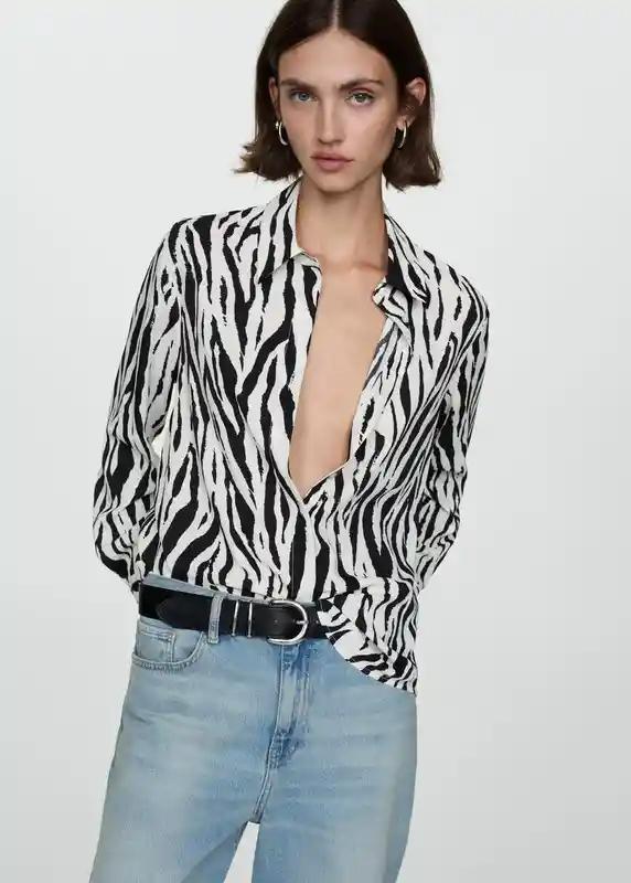 Camisa Basic Crudo Talla L Mujer Mango