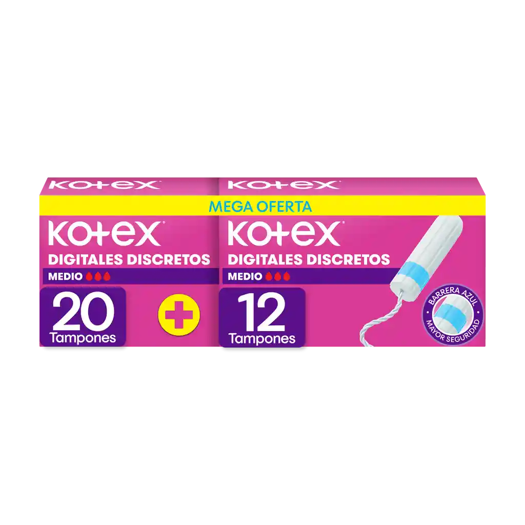 Tampones Digitales Kotex Discretos Medio Mega Oferta 32 Unidades