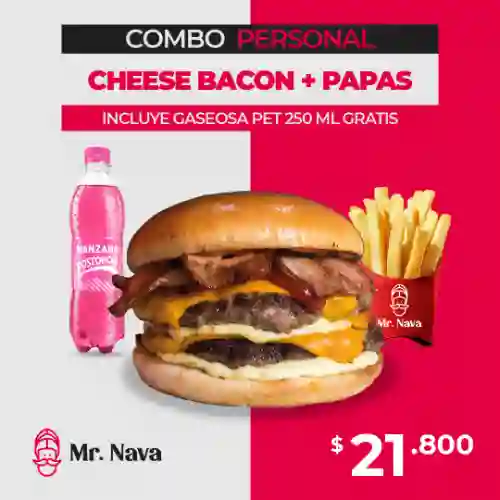 Hamburguesa Cheese Bacon + Papas + Gaseo