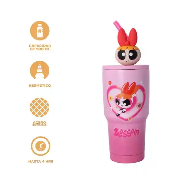 Vaso de Acero Serie Chicas Súper Poderosas Rosa 900 mL Miniso