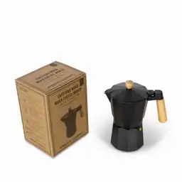 Cafetera Moka 9 Tazas Negra Mango En Madera Ambiente Gourmet