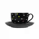 Taza Cerámica Con Posa Vaso Serie Dots Negro 240 mL Miniso