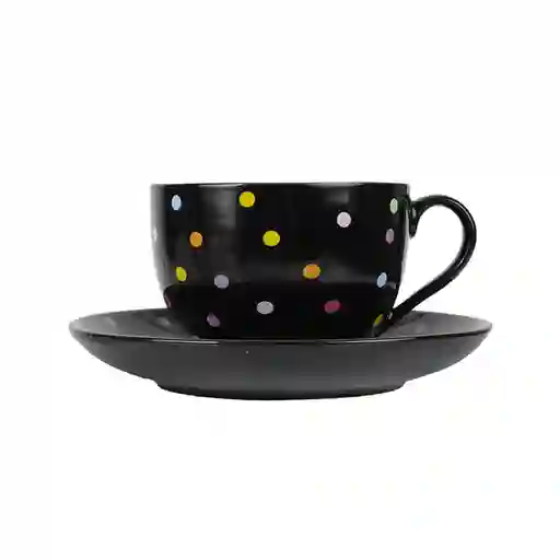 Taza Cerámica Con Posa Vaso Serie Dots Negro 240 mL Miniso