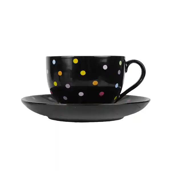 Taza Cerámica Con Posa Vaso Serie Dots Negro 240 mL Miniso