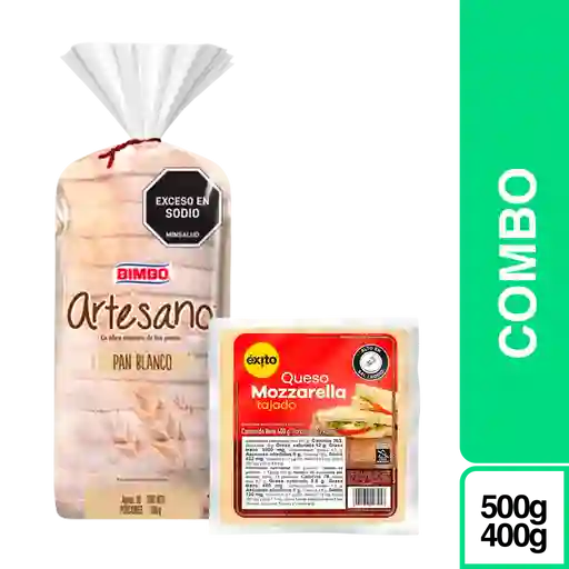 Combo exito Queso Mozzarella Ta + Bimbo Pan Artesano Tajado