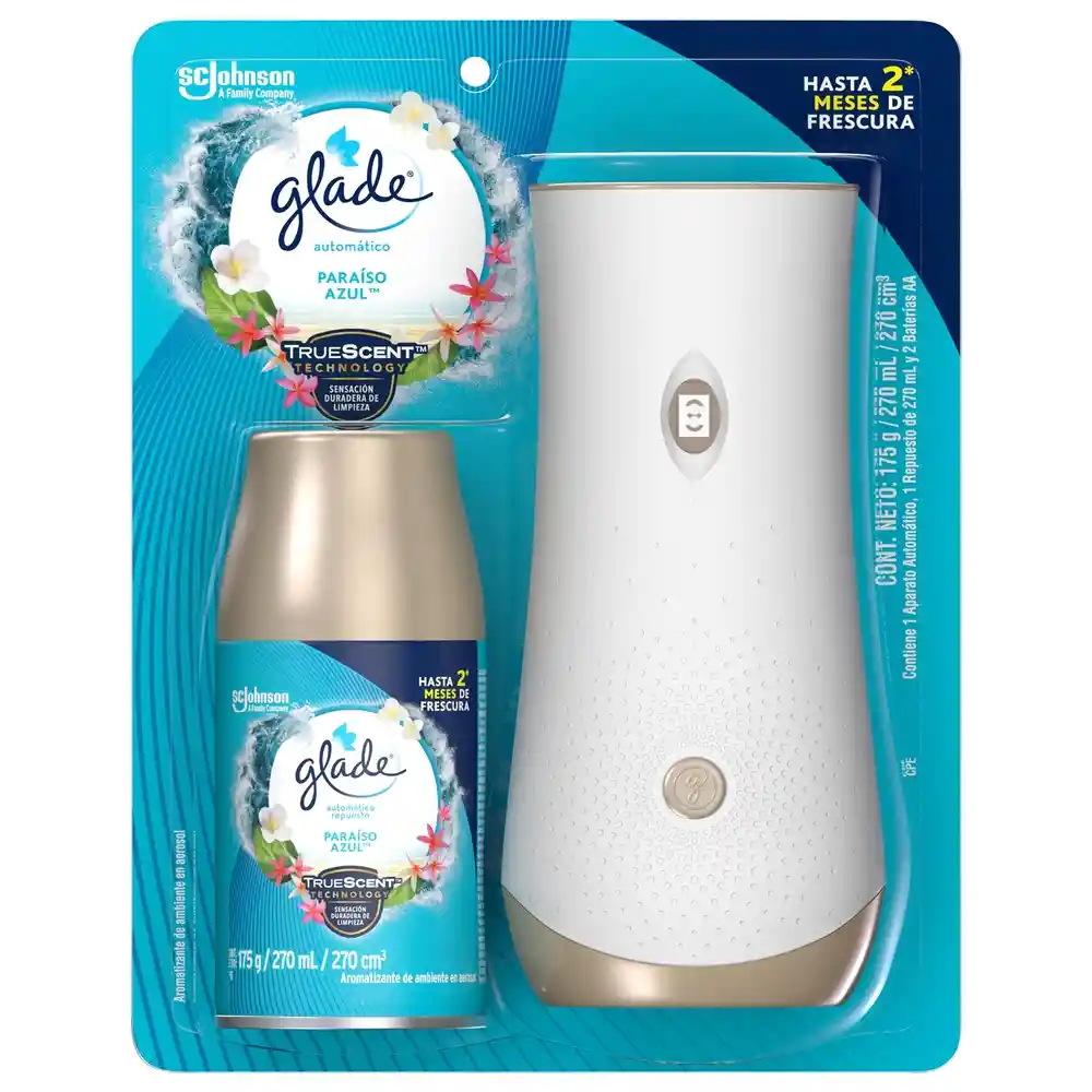 Glade Ambientador Automático en Aerosol Aparato Paraíso Azul 175 g