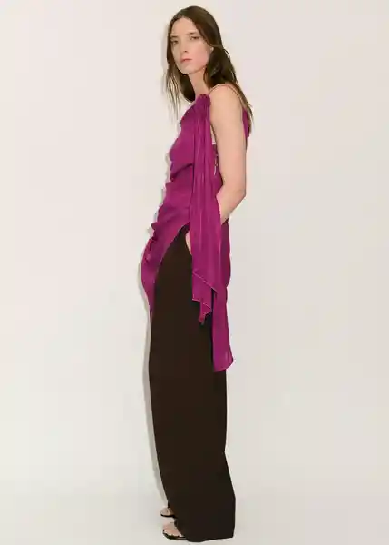 Top Floris Morado Talla S Mujer Mango