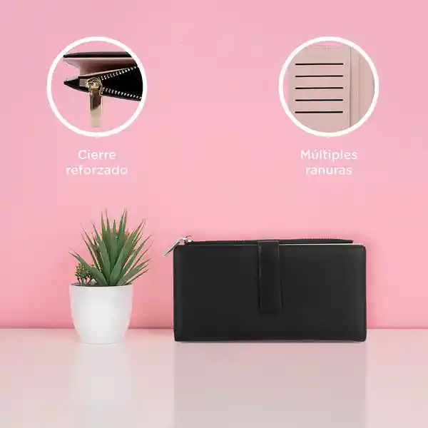 Cartera Para Mujer Larga Diseño Con Cinta Negro Miniso