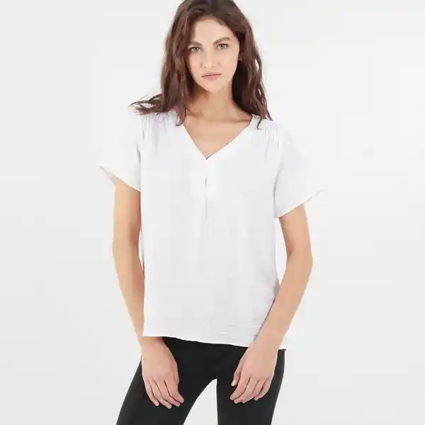 Blusa Cuello V Manga Corta Blanco Talla XS 704984