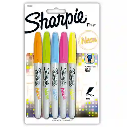 Marcador Permanente Fino Sharpie Neon X 5 Unidades
