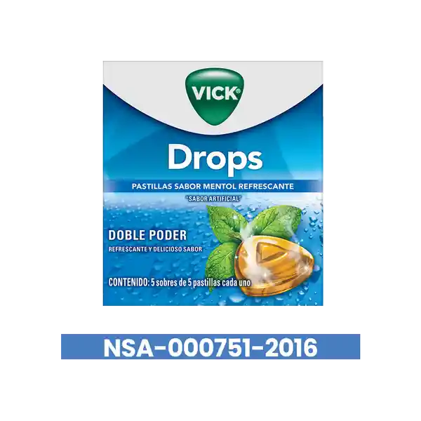 Vick Drops Sabor Mentol Refrescante Sobres 10 g X 5