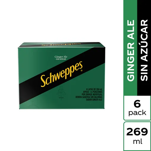 Gaseosa Schweppes Ginger Ale Sin Azúcar 269ml x 6 Unds