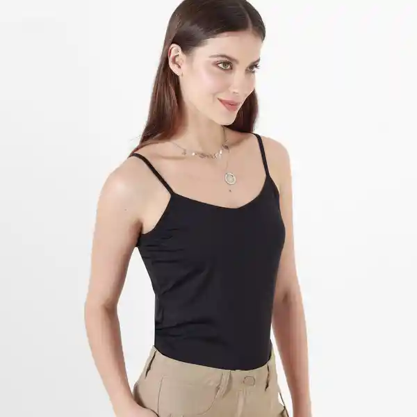 Camiseta Cuello V Manga Tiras Negro Talla M 726658