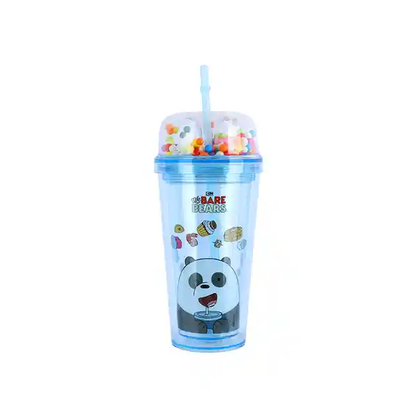 Vaso de Plástico Osos Escandalosos Con Pitillo Panda Azul Miniso