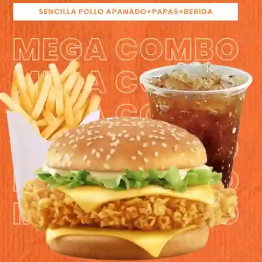 Chicken burguer + papas + te