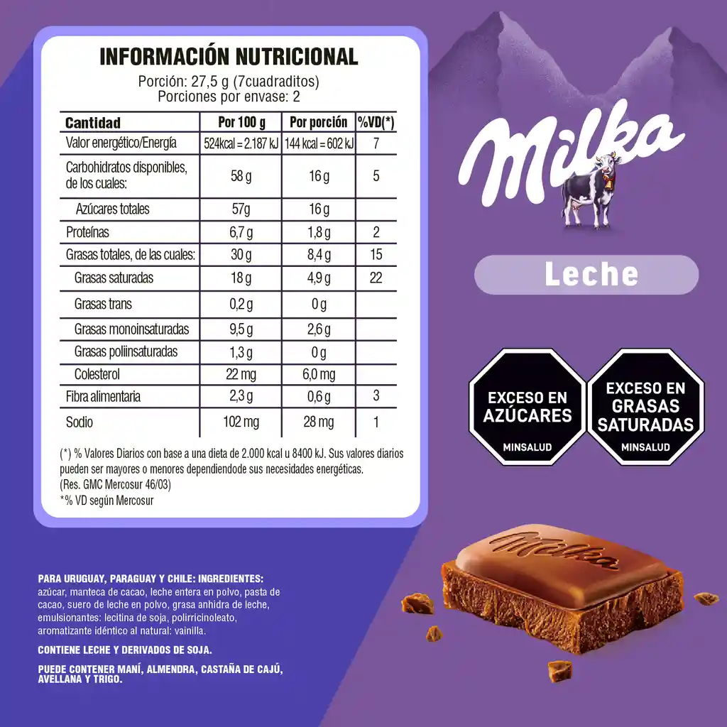 Chocolate Milka de Leche 80G