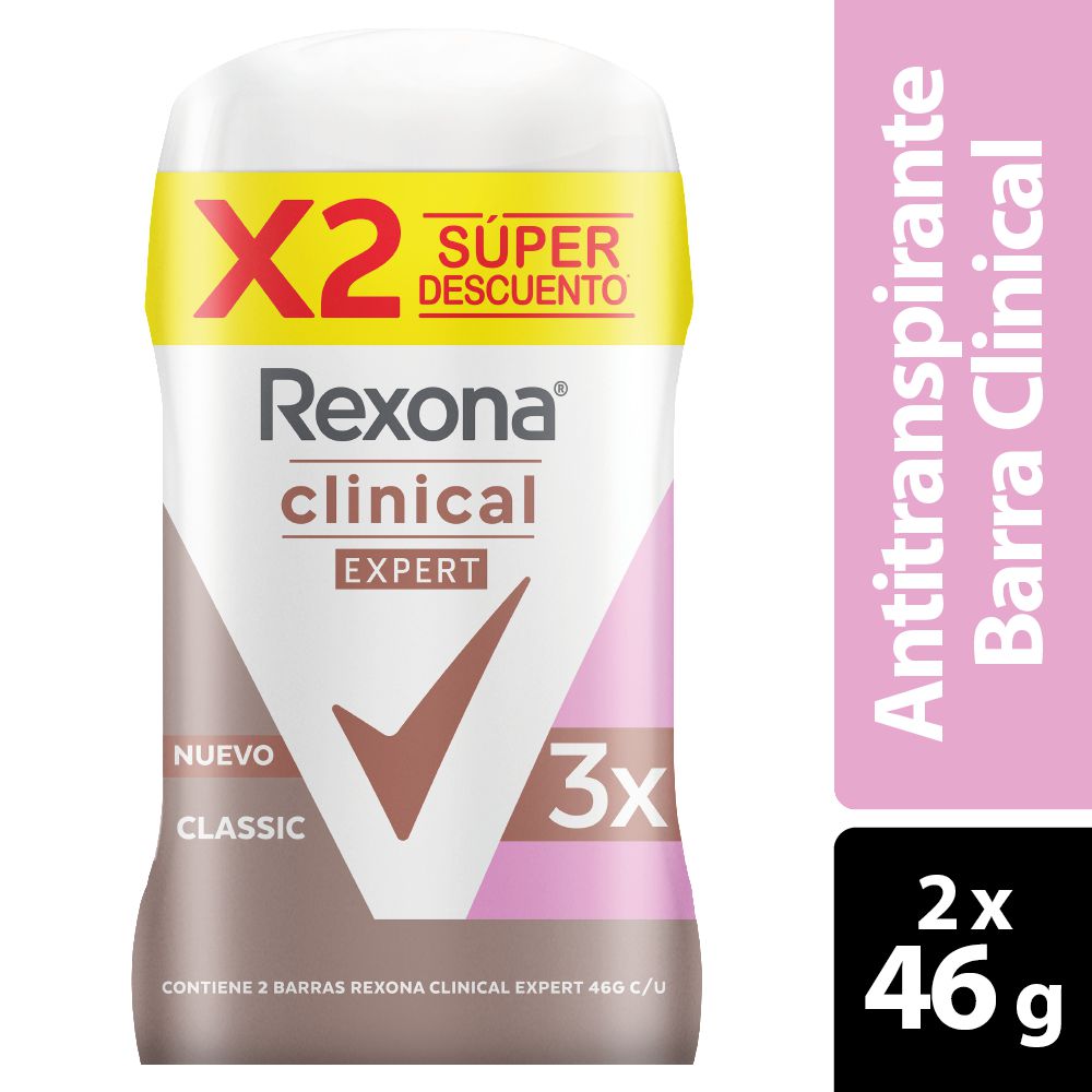 Rexona Desodorante Clinical Expert Classic en Barra 2 x 46 g