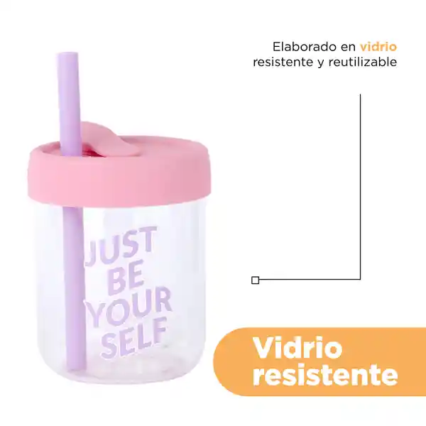 Vaso de Vidrio de Con Tapa de Silicona Rosa Miniso