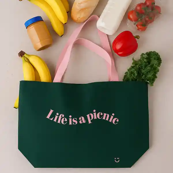 Bolsa de Compras Life is a Picnic Verde Miniso