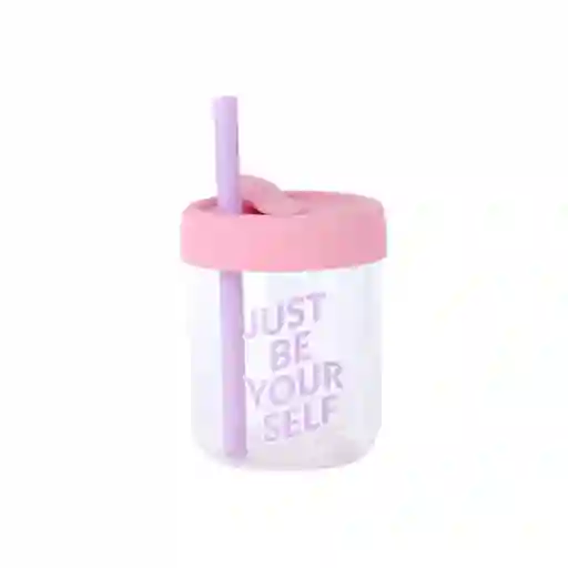 Vaso de Vidrio de Con Tapa de Silicona Rosa Miniso