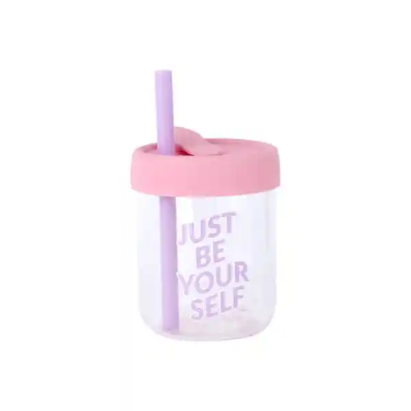Vaso de Vidrio de Con Tapa de Silicona Rosa Miniso