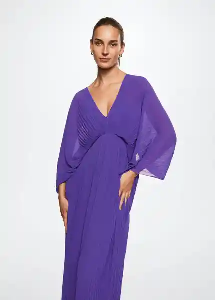 Vestido Plisi-A Morado Talla M Mujer Mango