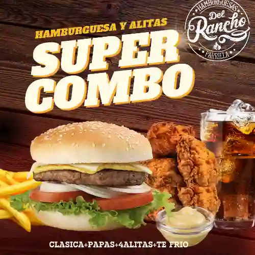 Combo Hamburguesa + 4 Alitas + Papas + Bebida